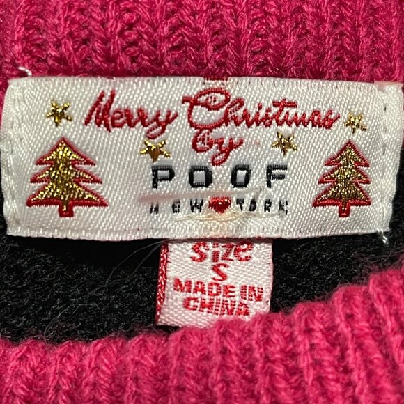 Merry Christmas By Poof  Flamingo Festive Sweater Women S Black With Pink Trim - Picture 5 of 8